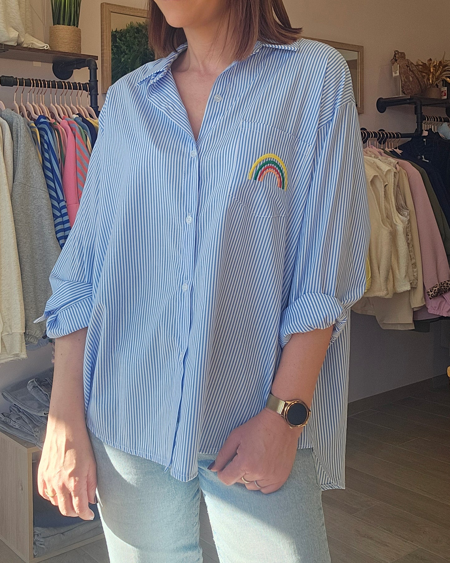 Chemise Bleue "Good Vibes"
