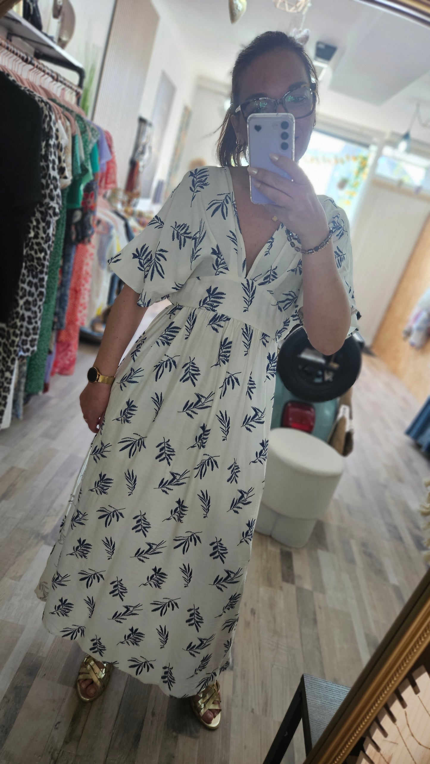 Robe longue marine/écru