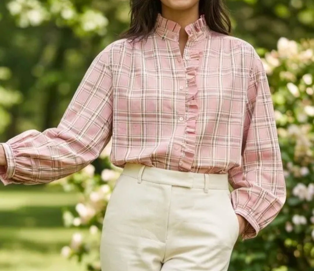 Chemise à carreaux roses