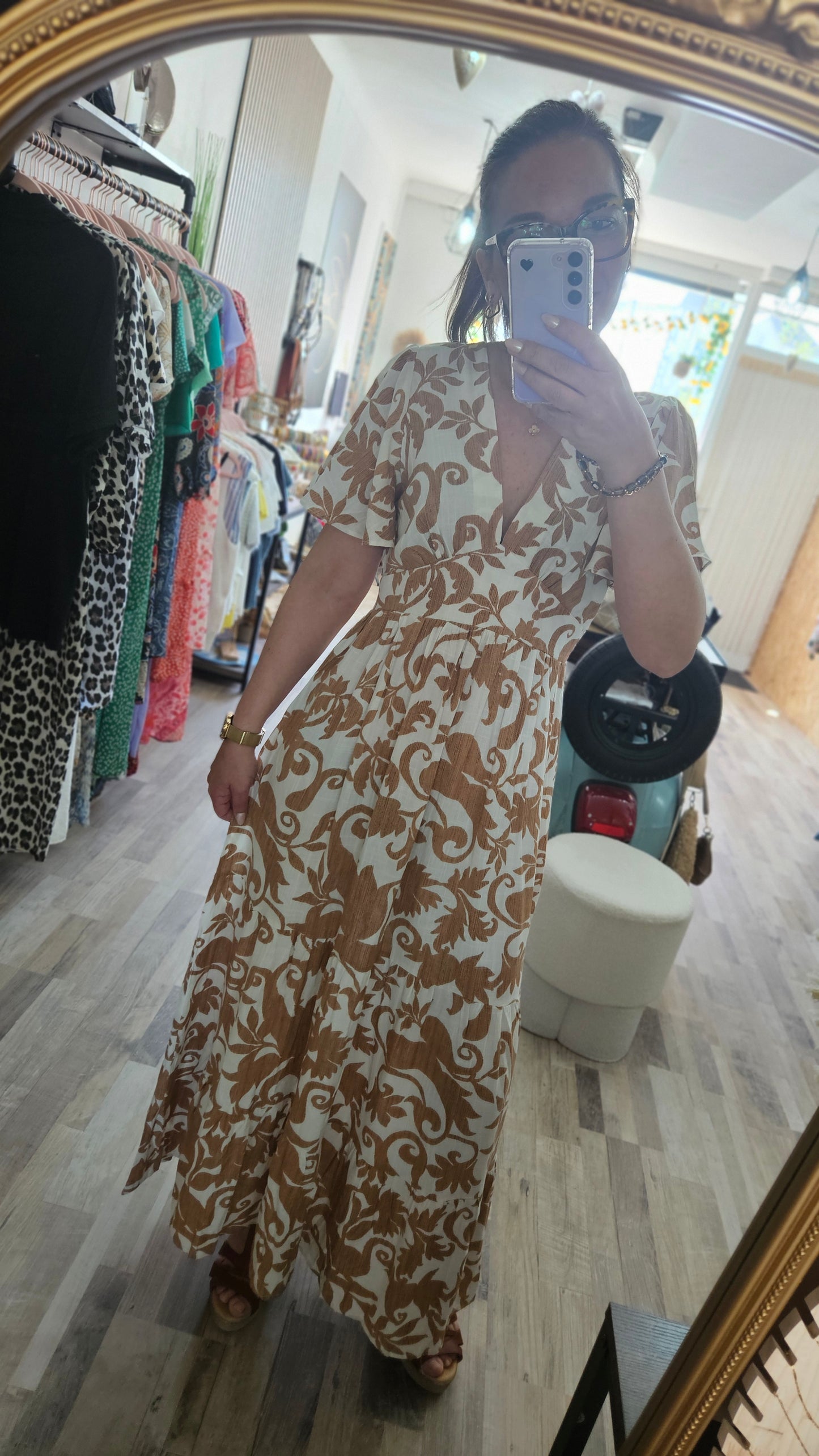 Robe longue écru/camel