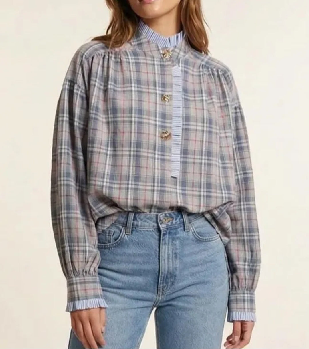 Chemise à carreaux Bleus/boutons dorés