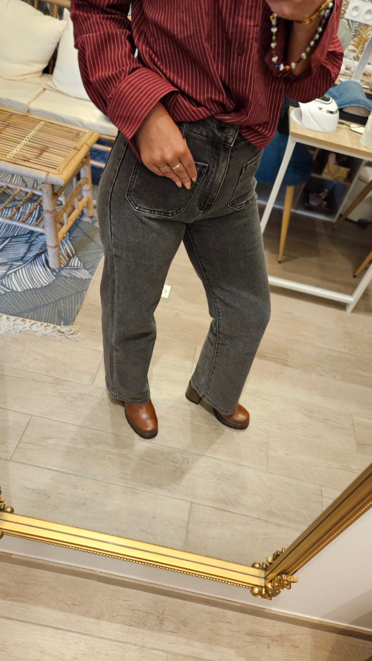 Jean wide leg poches plaquées Gris foncé