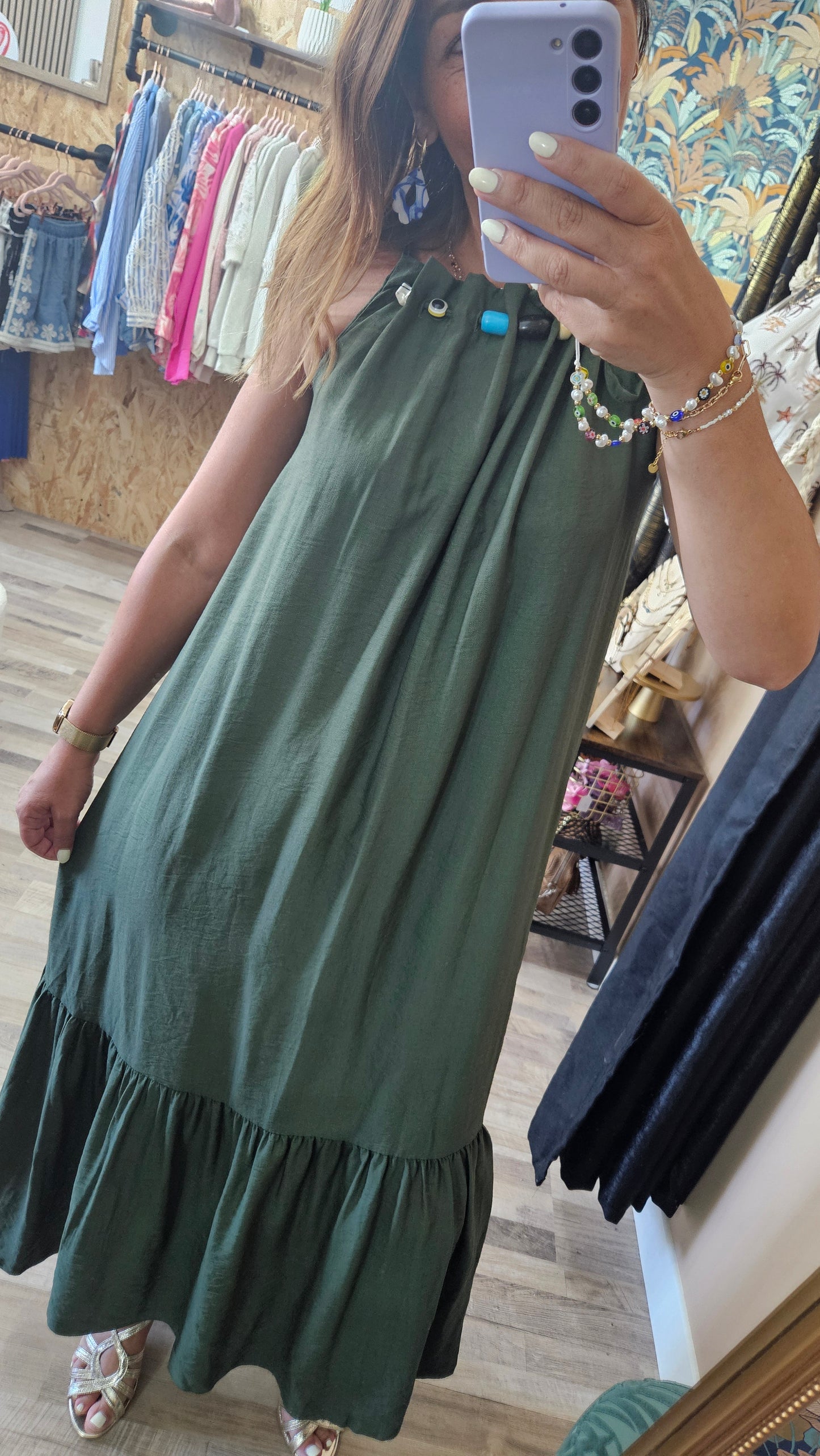 Robe longue Kaki perle