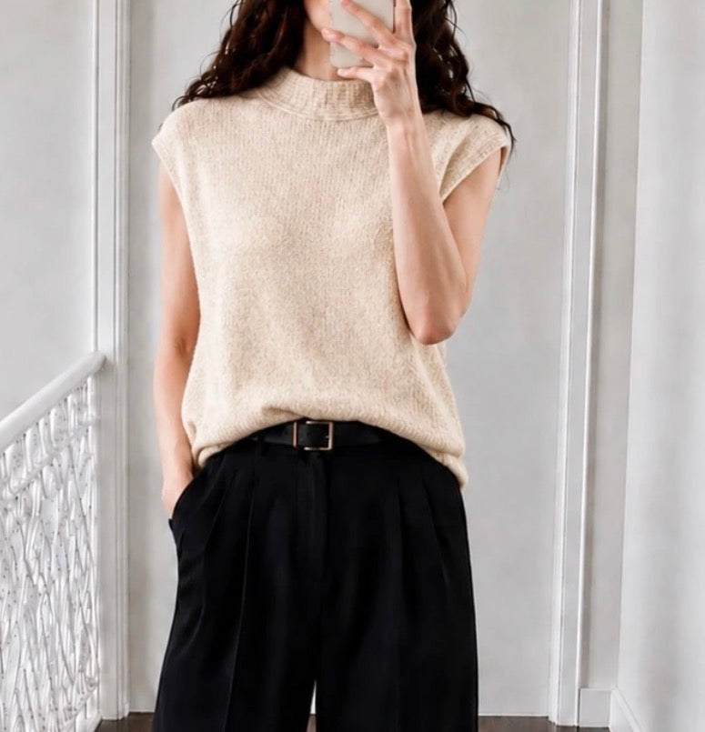 Pull SM dos ouvert Beige