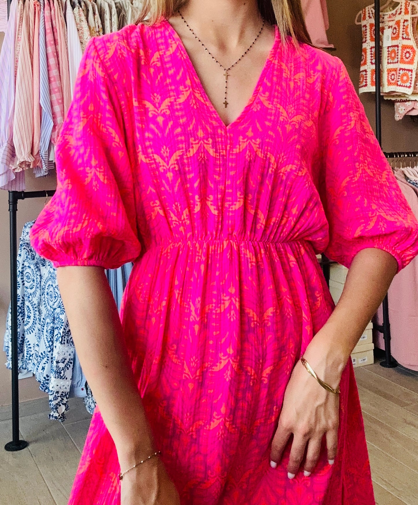 Robe Gaze de coton Bohème Fushia