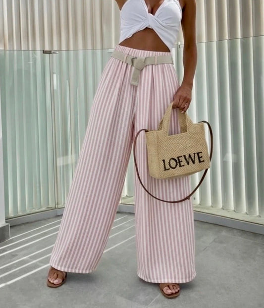Pantalon fluide rayure Rose