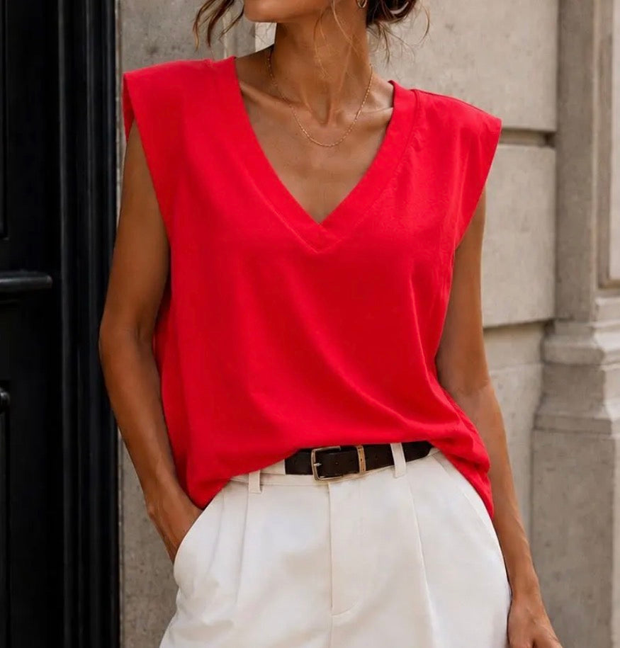 Tee shirt épaulettes Rouge V