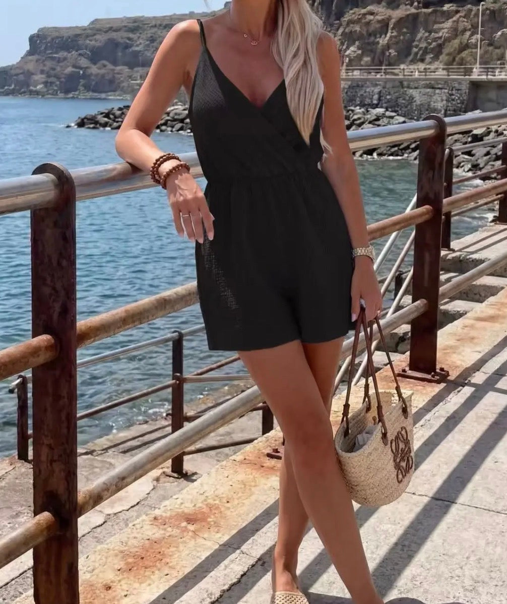 Combi-short Gaze de coton Noir