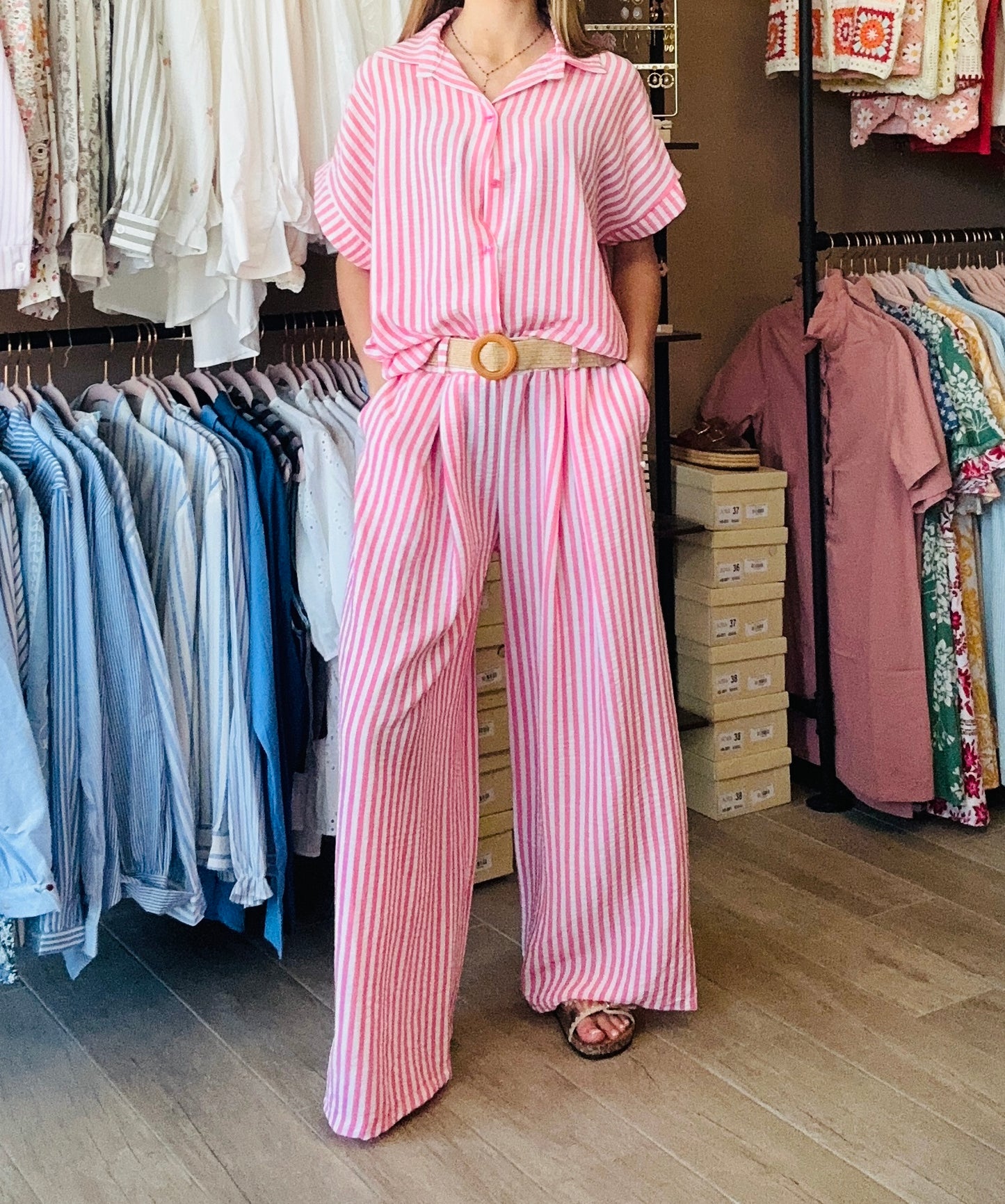 Ensemble rayé Fushia