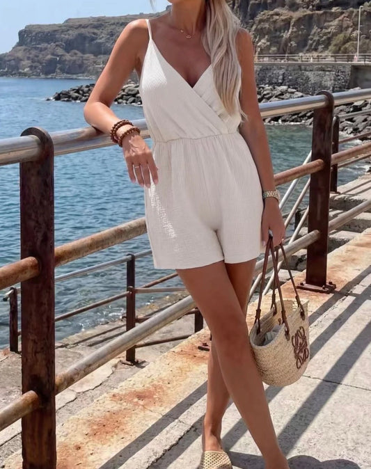 Combi-short Gaze de coton Beige
