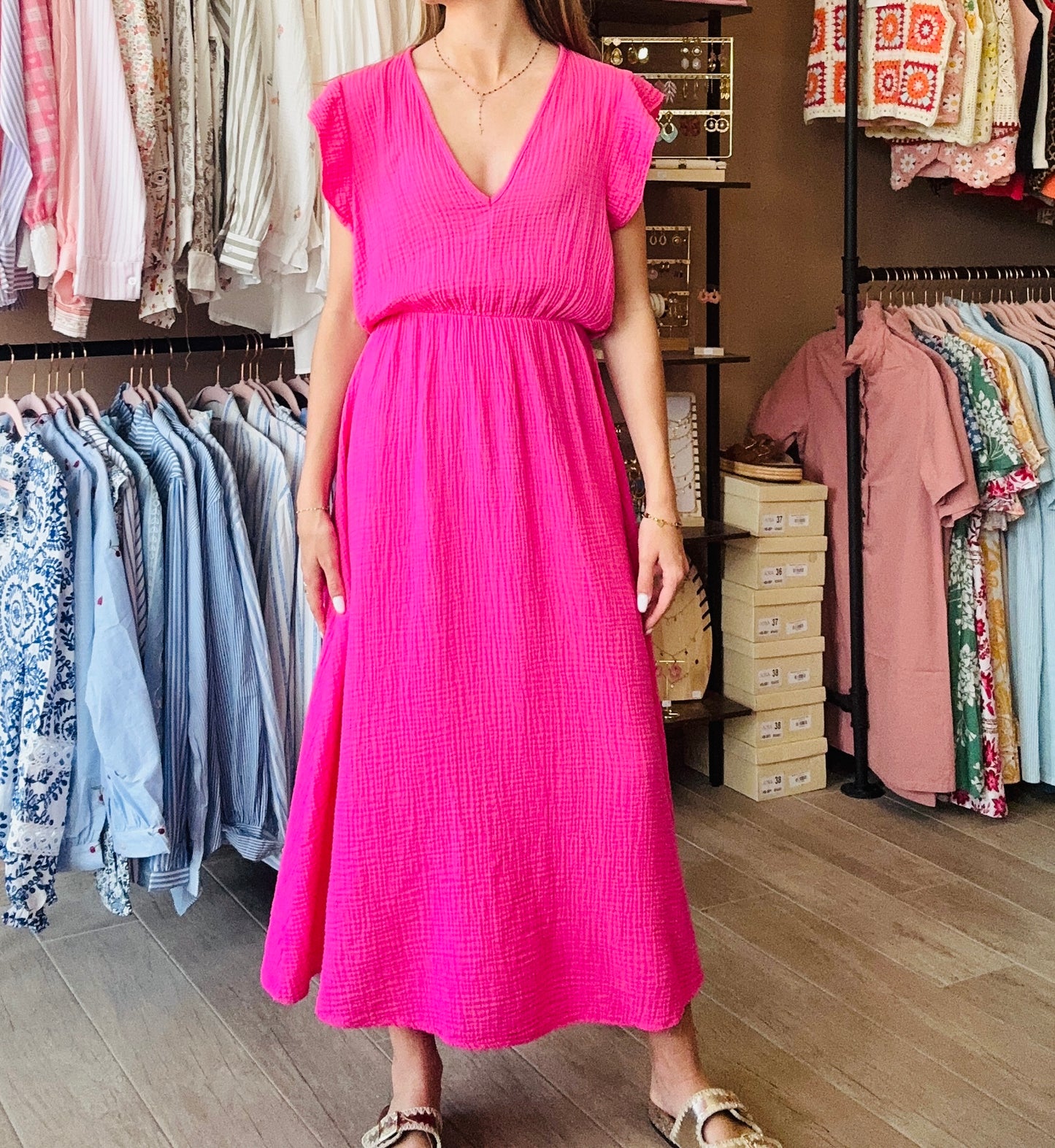Robe Gaze de coton Fushia