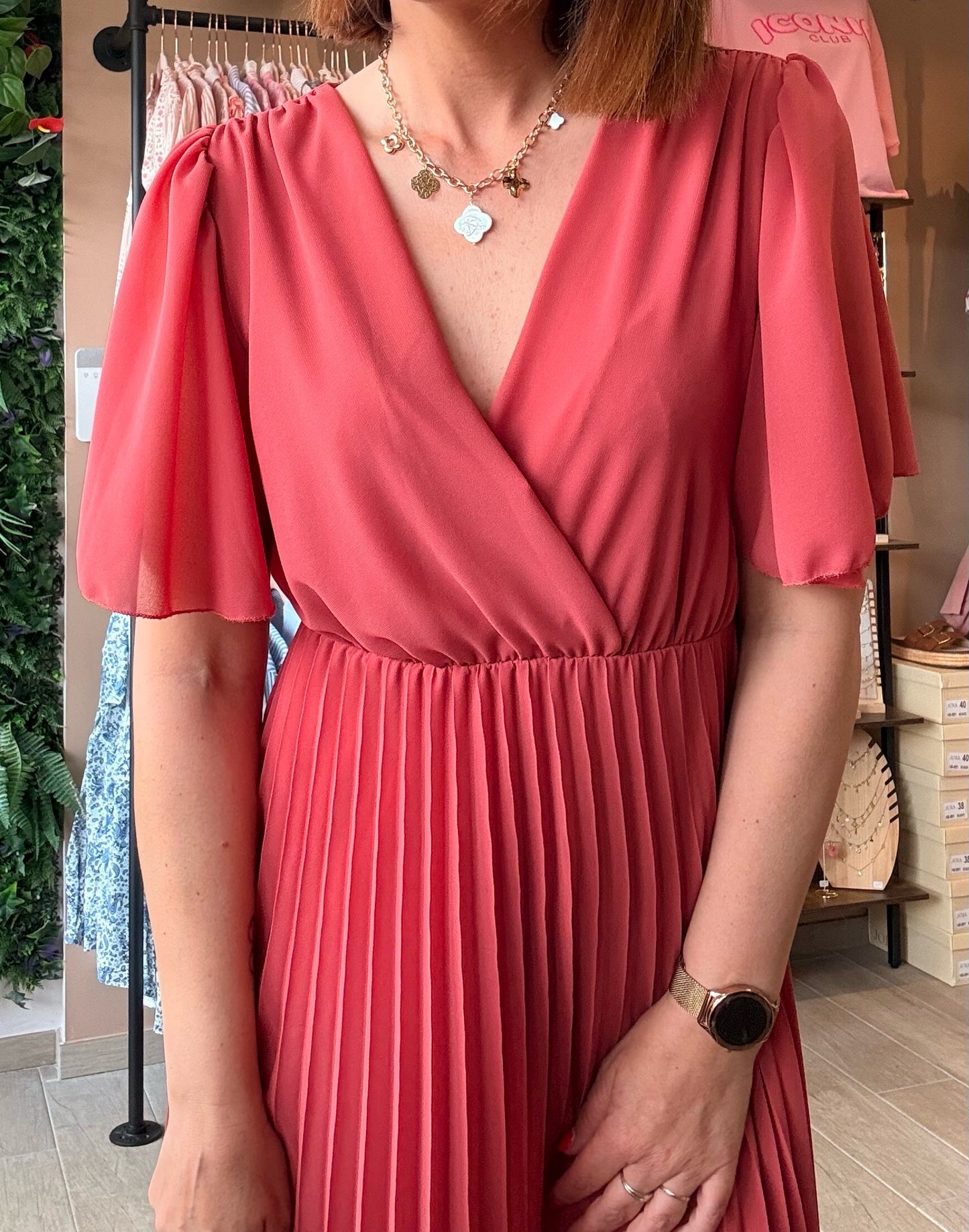 Robe Plissée Noeud Vieux rose