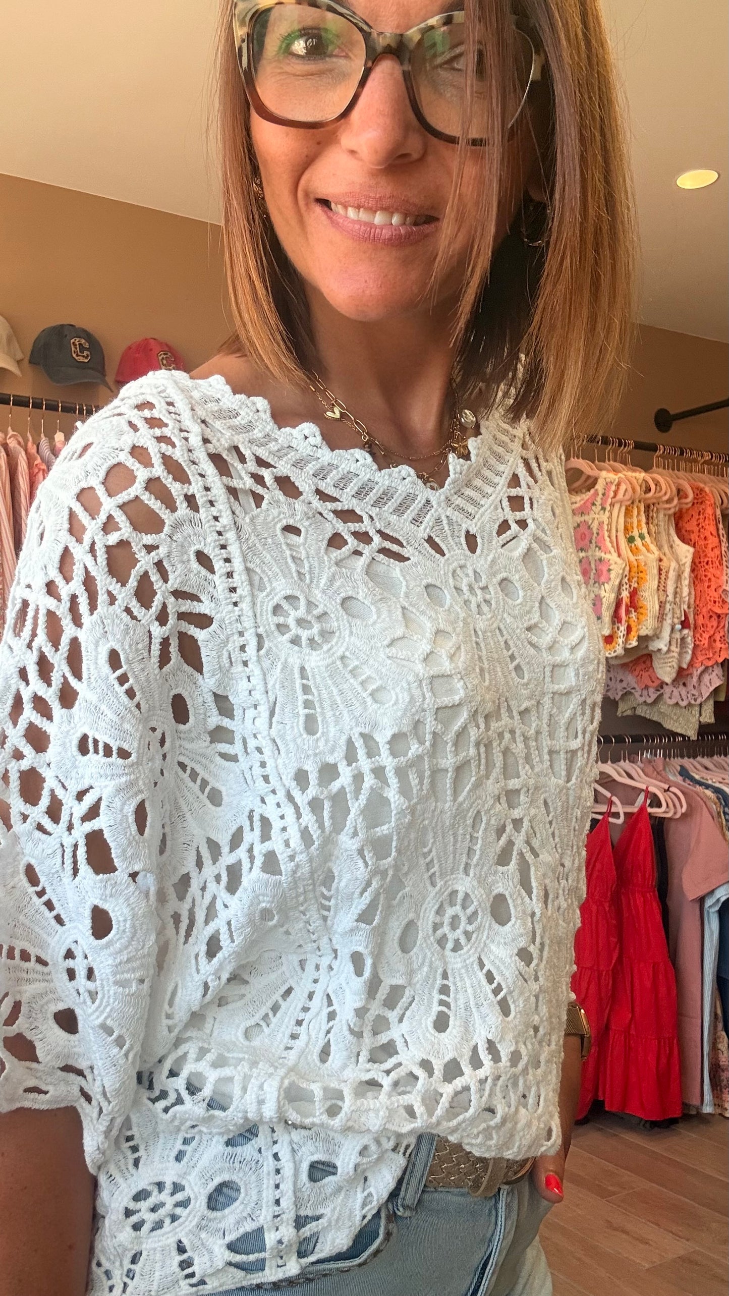Top crochet chauve souris Blanc