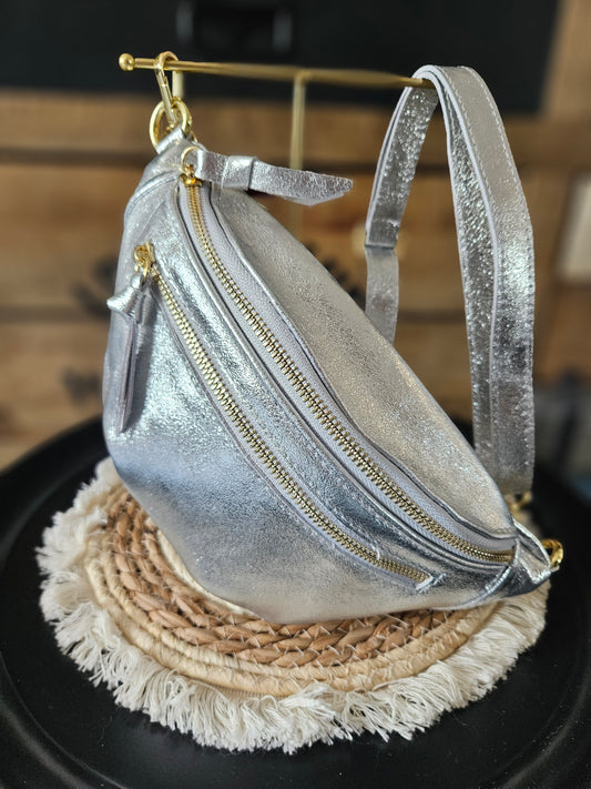 Sac banane irisé argent