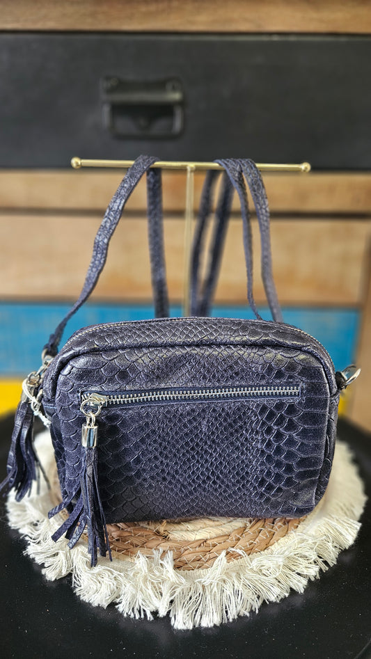 Sac bandoulière croco Bleu