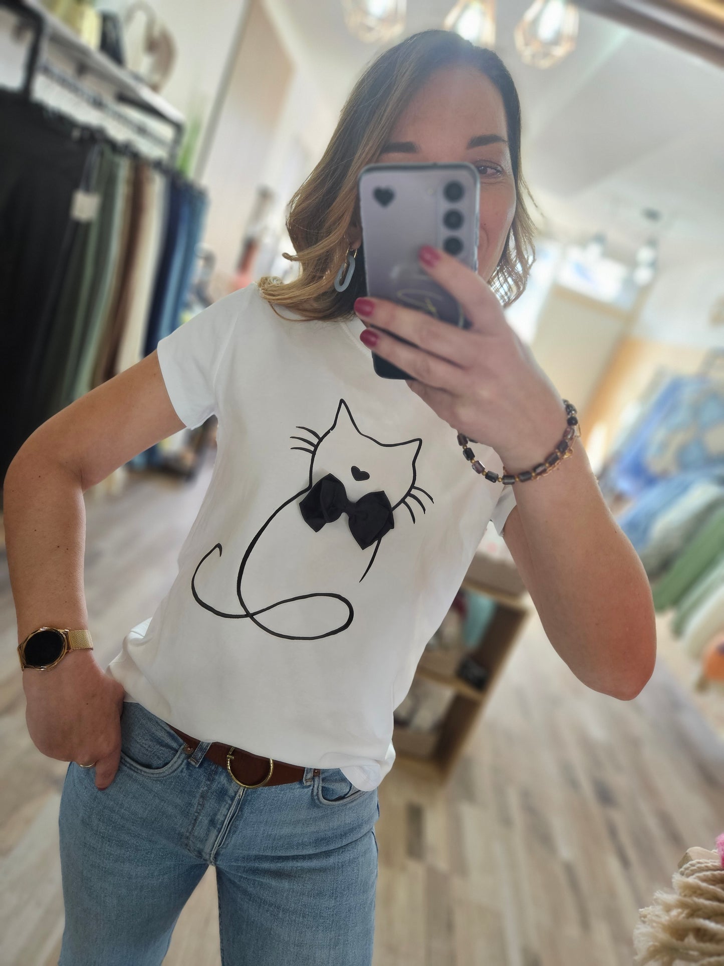 Tee-shirt blanc Chat