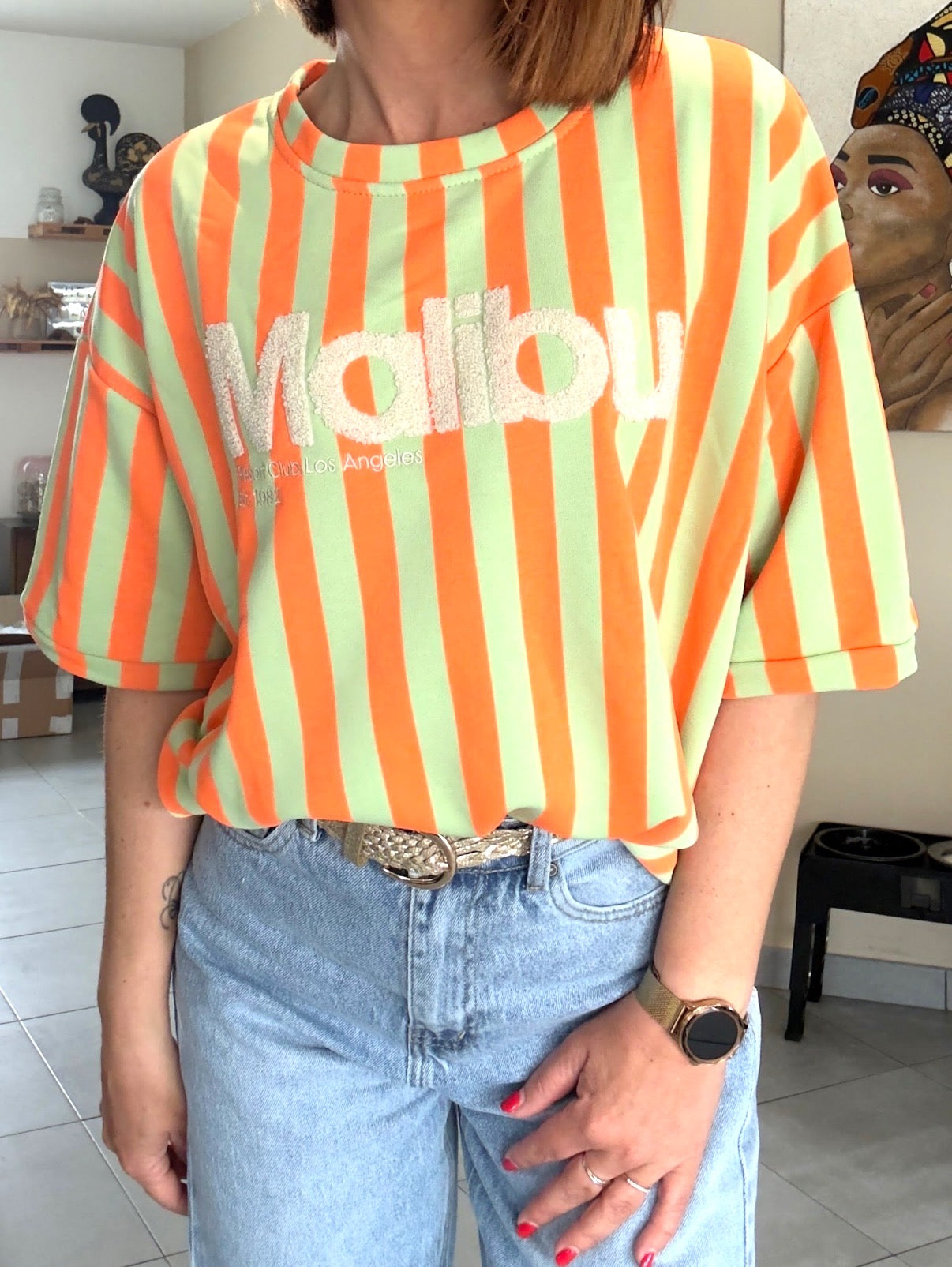Tee Shirt Rayé Orange MALIBU