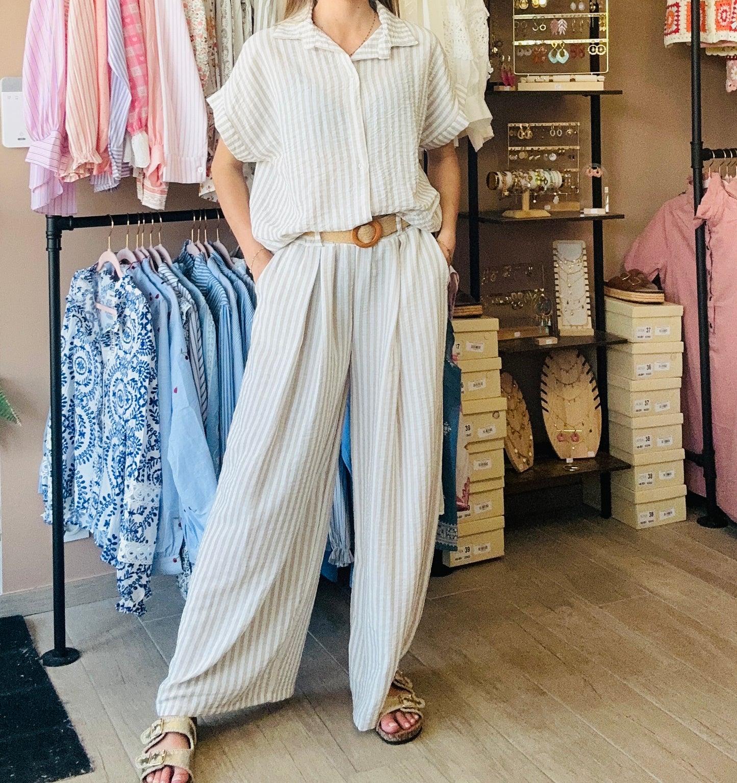 Ensemble rayé Beige