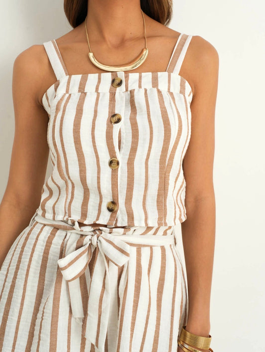 Ensemble short rayé beige