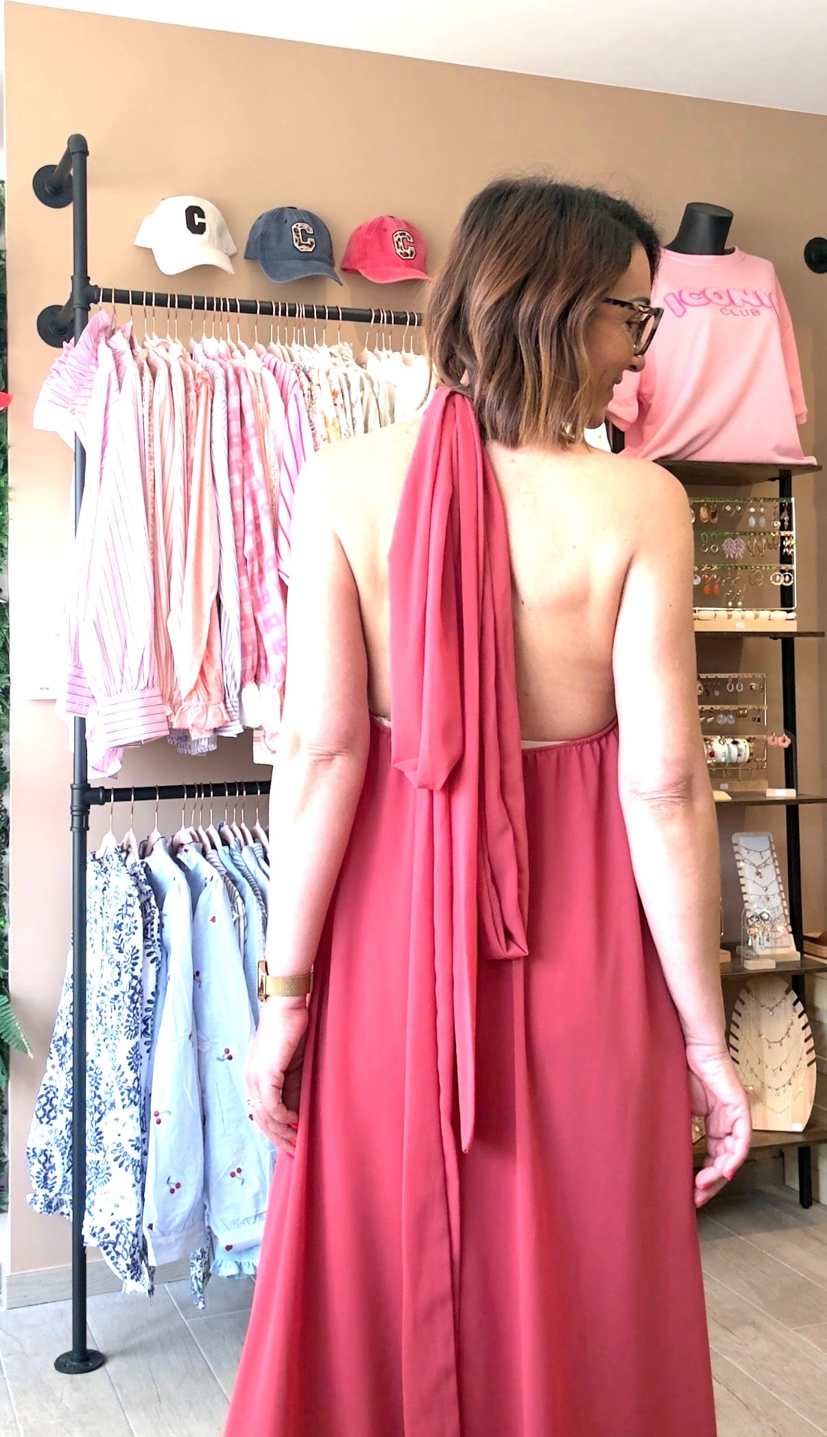 Robe dos nu Plissée Vieux Rose