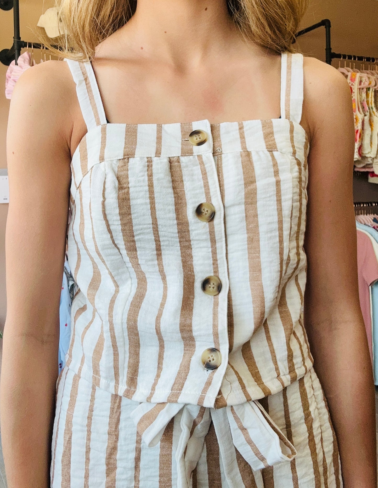 Ensemble short rayé beige