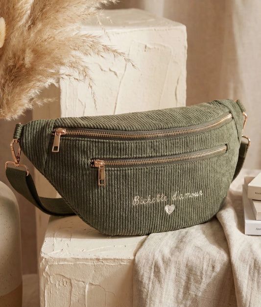 Sac banane velours Kaki