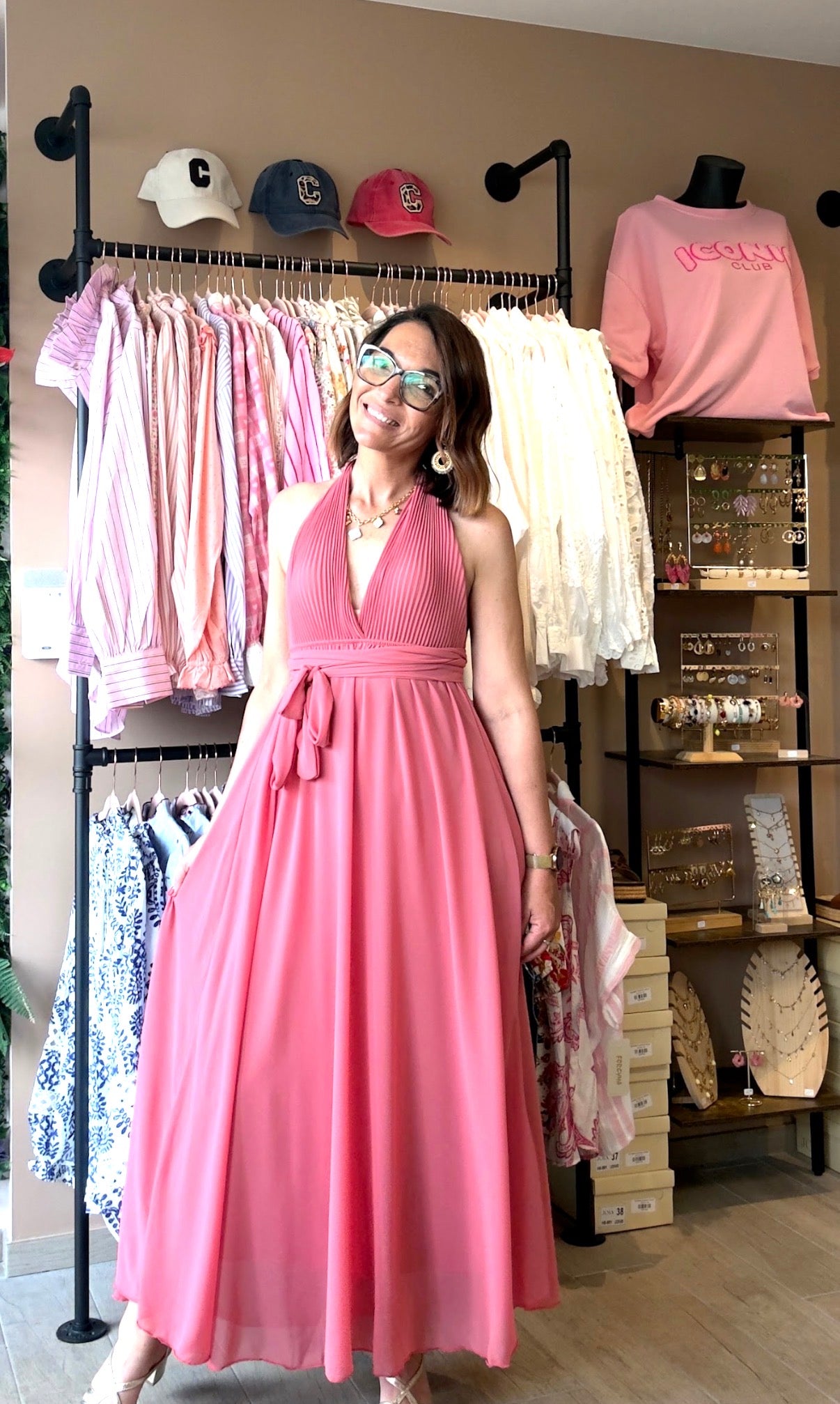 Robe dos nu Plissée Cuivre