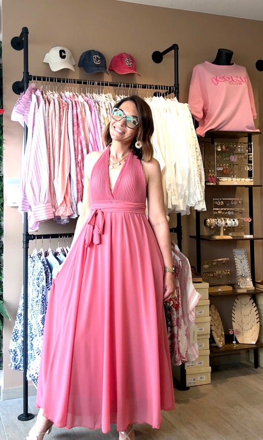 Robe dos nu Plissée Cuivre