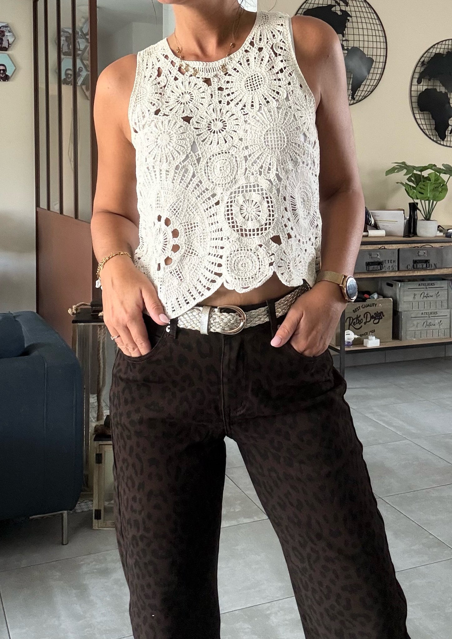 Jean Mom Léopard