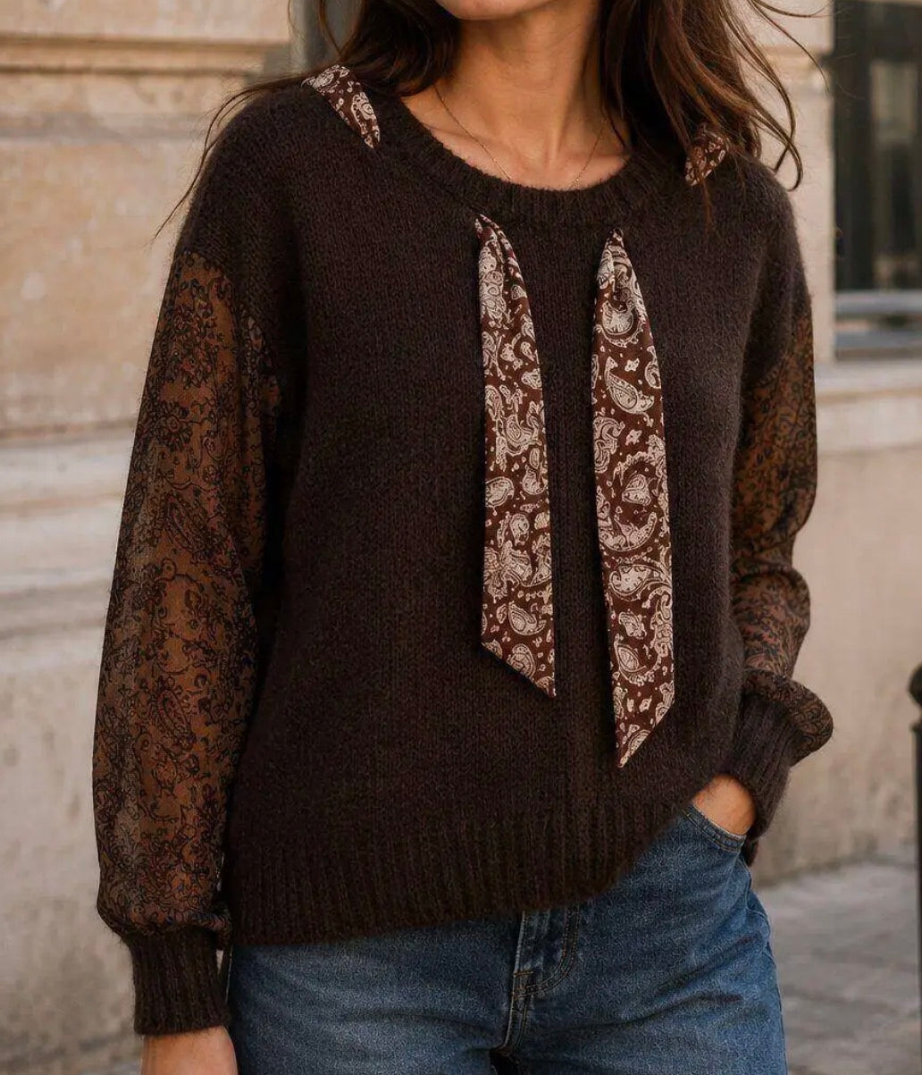 Pull bi-matière Marron