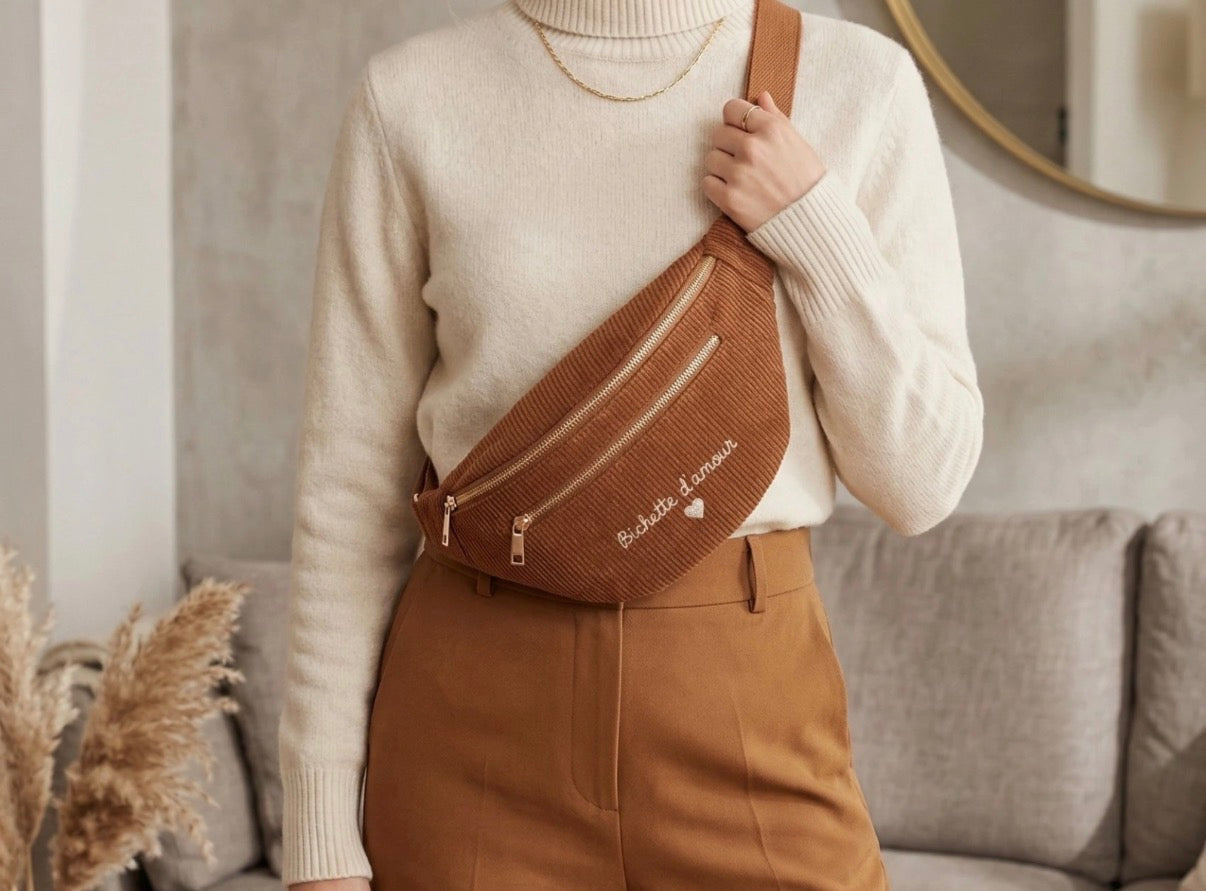 Sac banane velours Marron