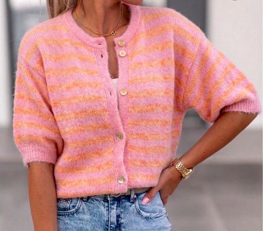 Gilet Rayé Rose