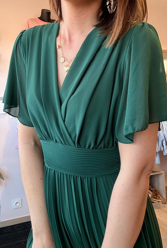 Robe Croisée/Plissée Vert Bouteille