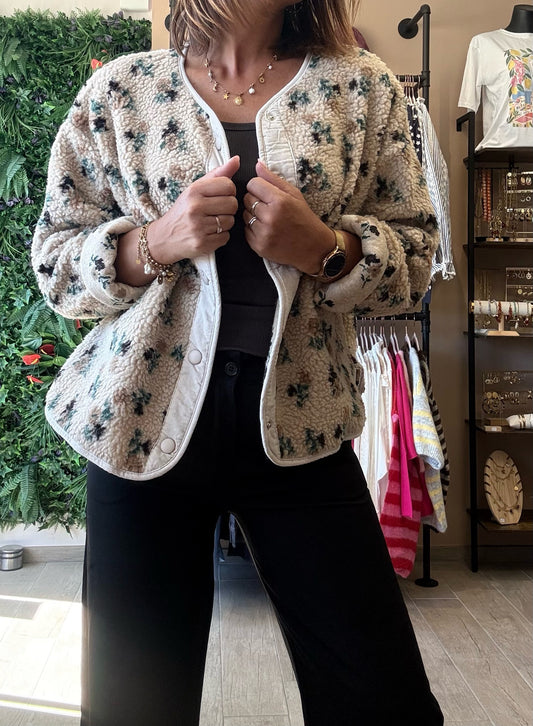 Veste moumoute Beige Fleuri