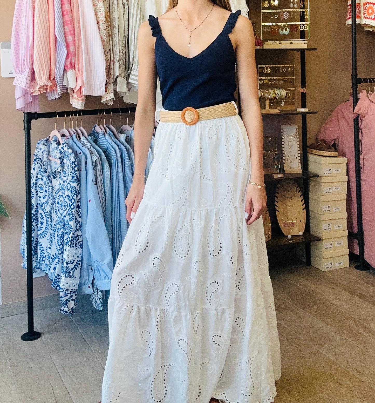 Jupe Bohème Blanche Feuilles
