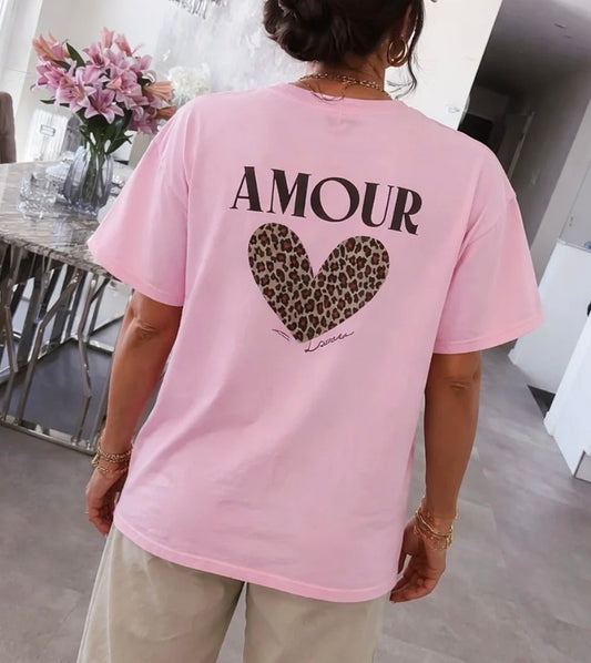 Tee Shirt Rose Coeur léopard