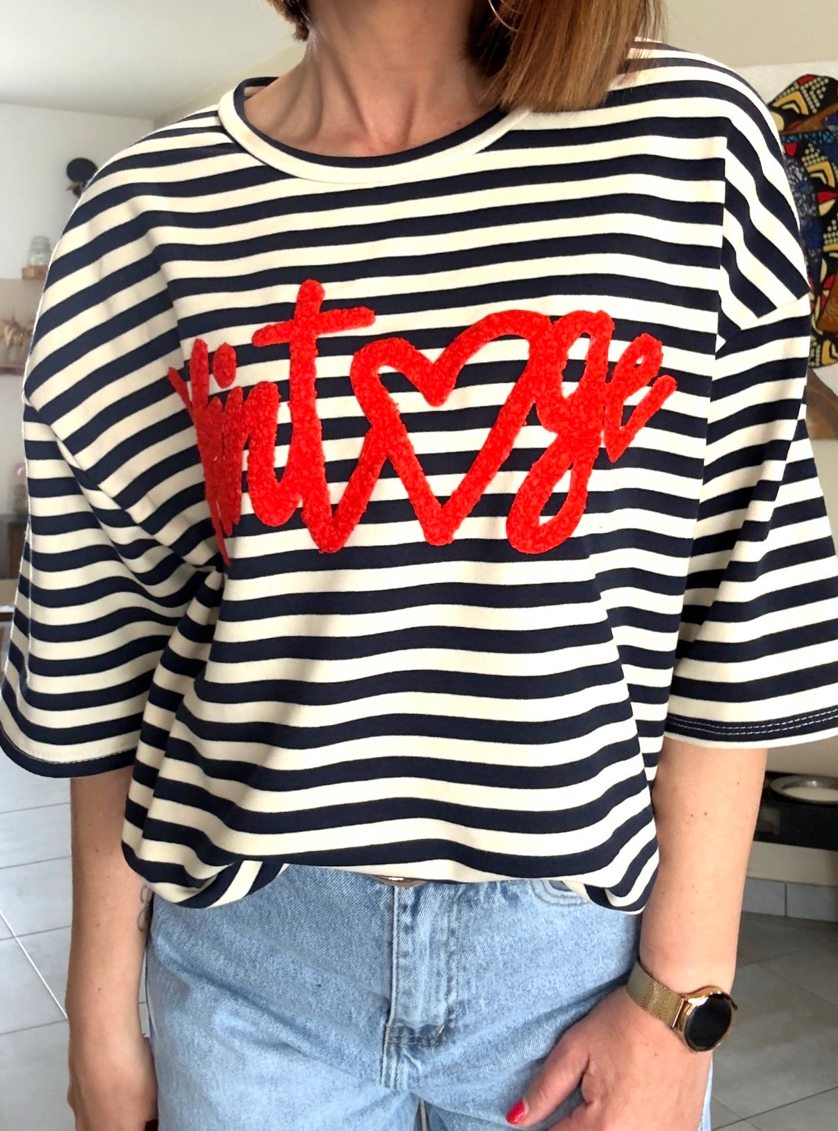 Tee Shirt Rayé Marine Vintage