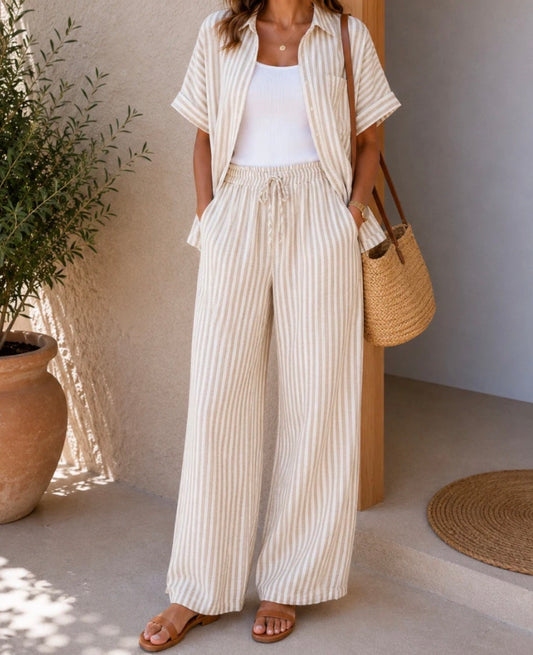 Pantalon rayures Beige