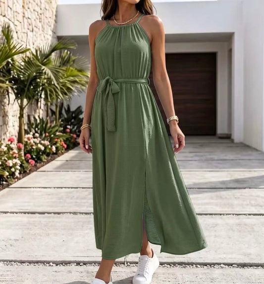 Robe longue ras du cou Kaki