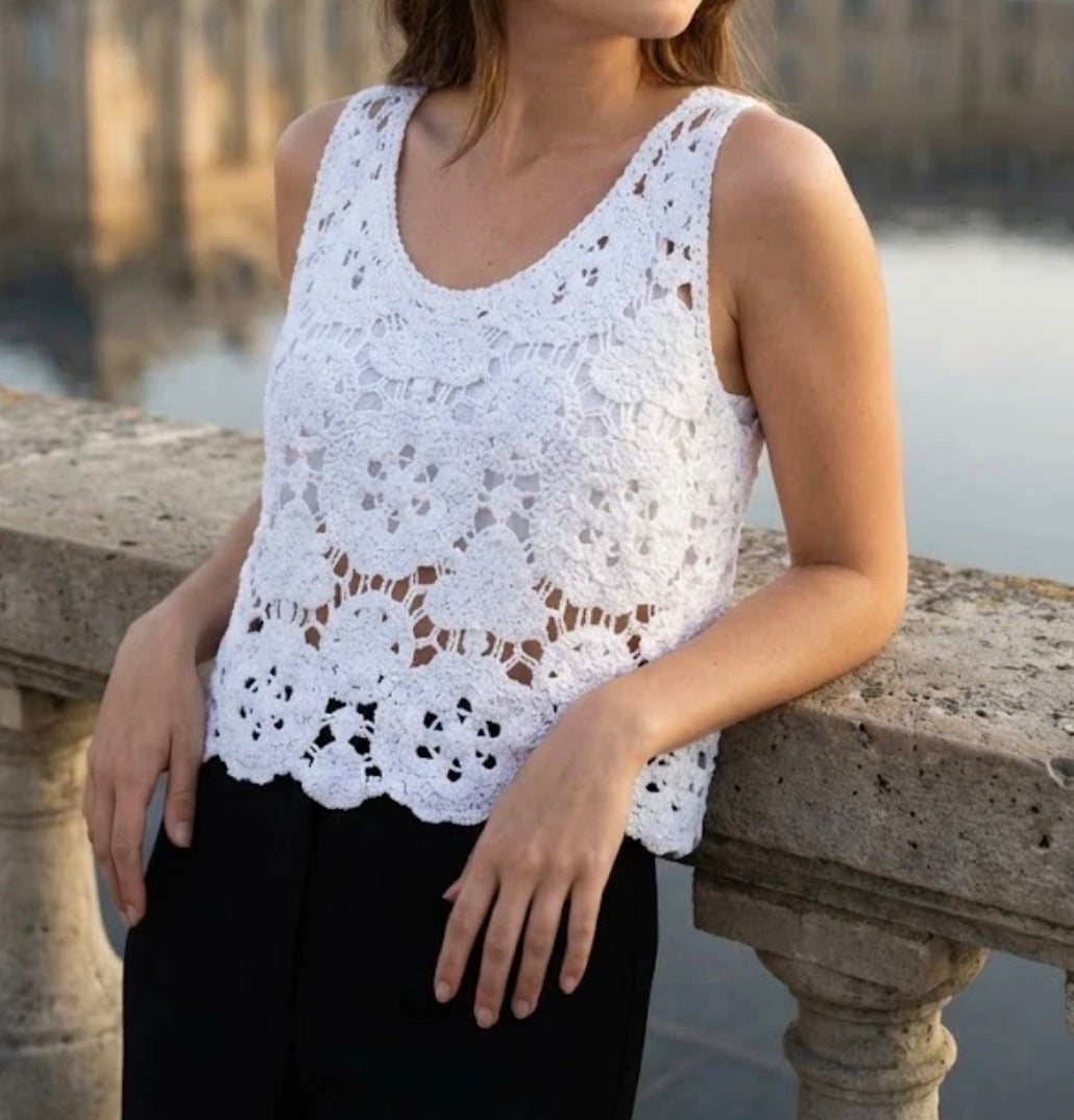 Top crochet Blanc