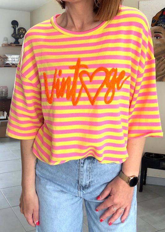 Tee Shirt Rayé Jaune Vintage