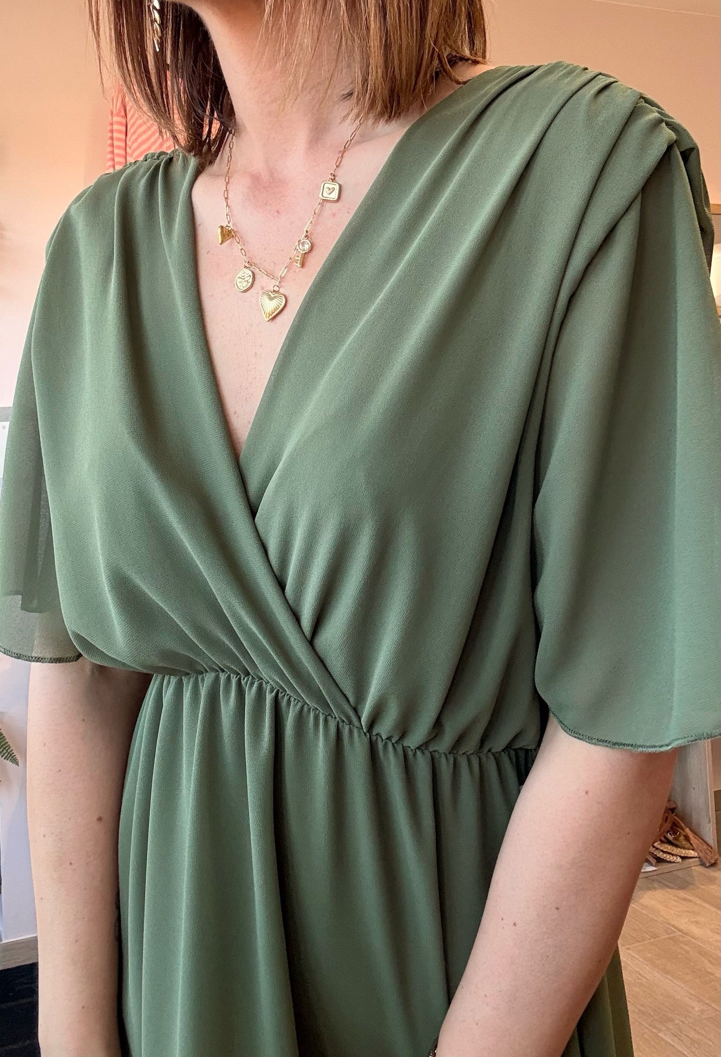 Robe longue fluide Kaki