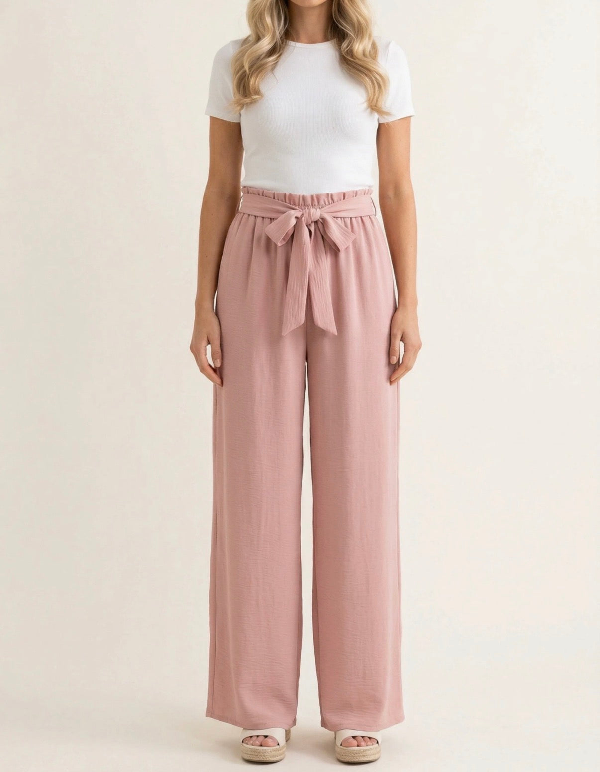 Pantalon Fluide Uni Rose