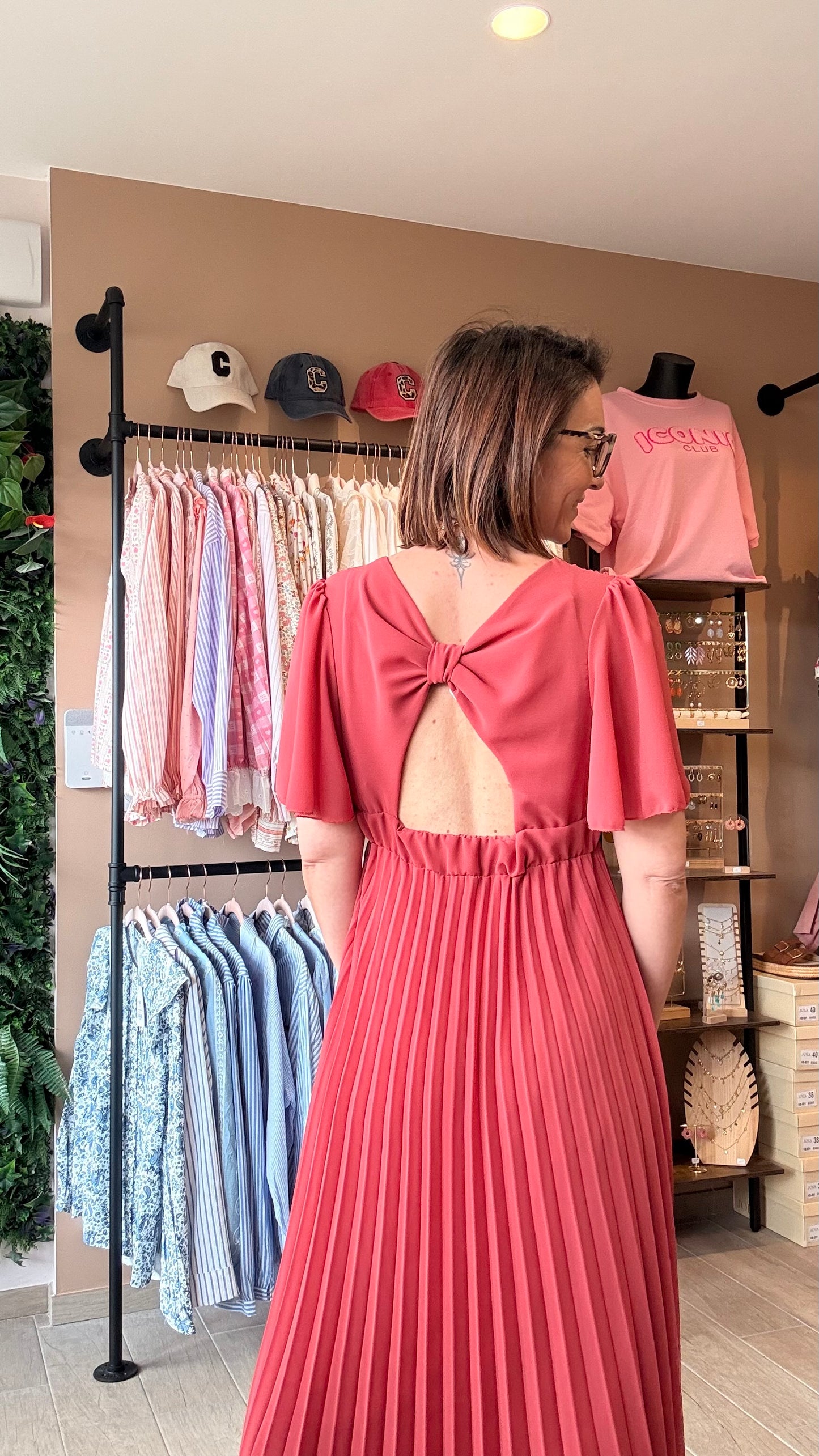 Robe Plissée Noeud Vieux rose