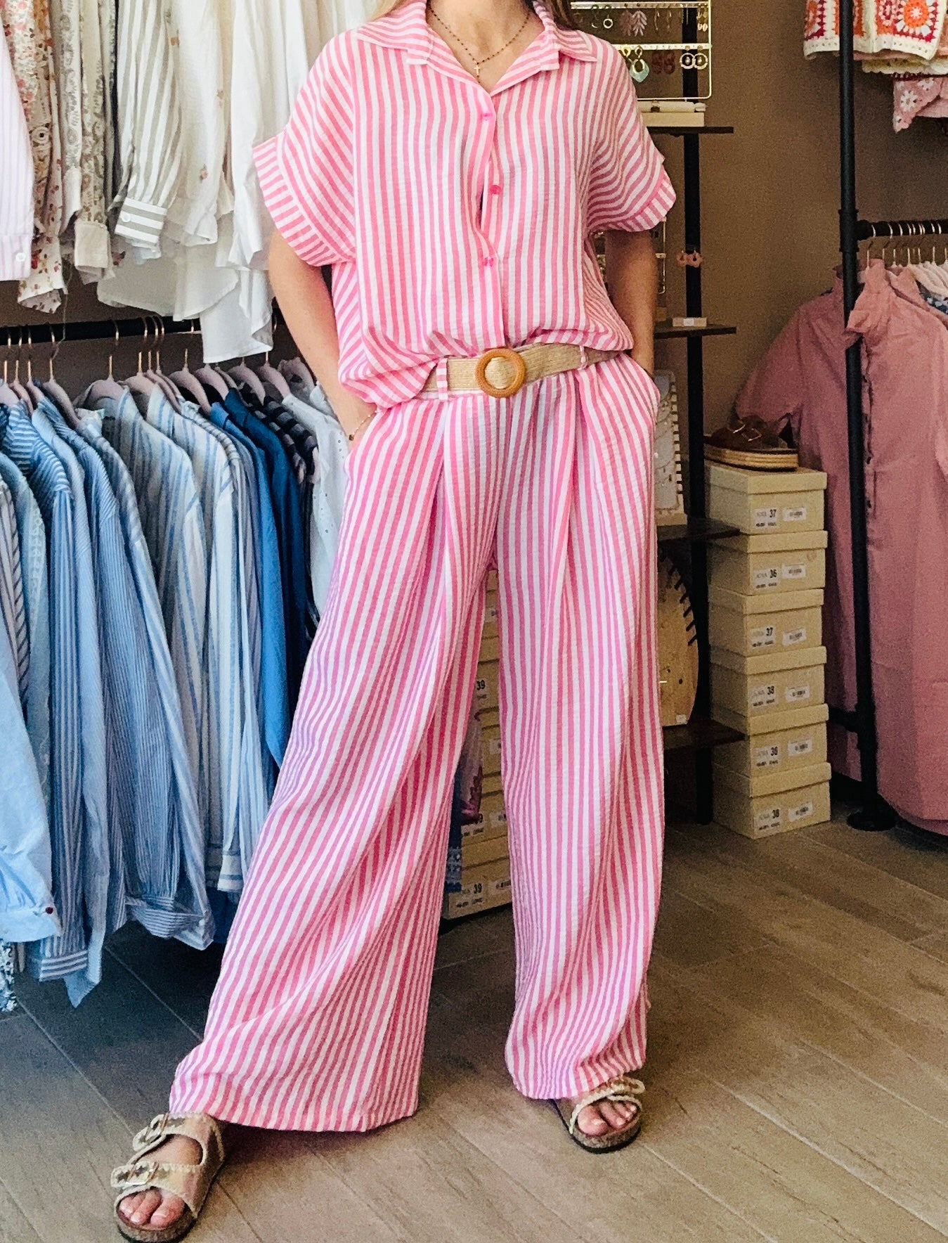 Ensemble rayé Fushia