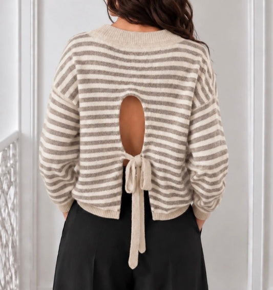 Pull rayé dos Beige