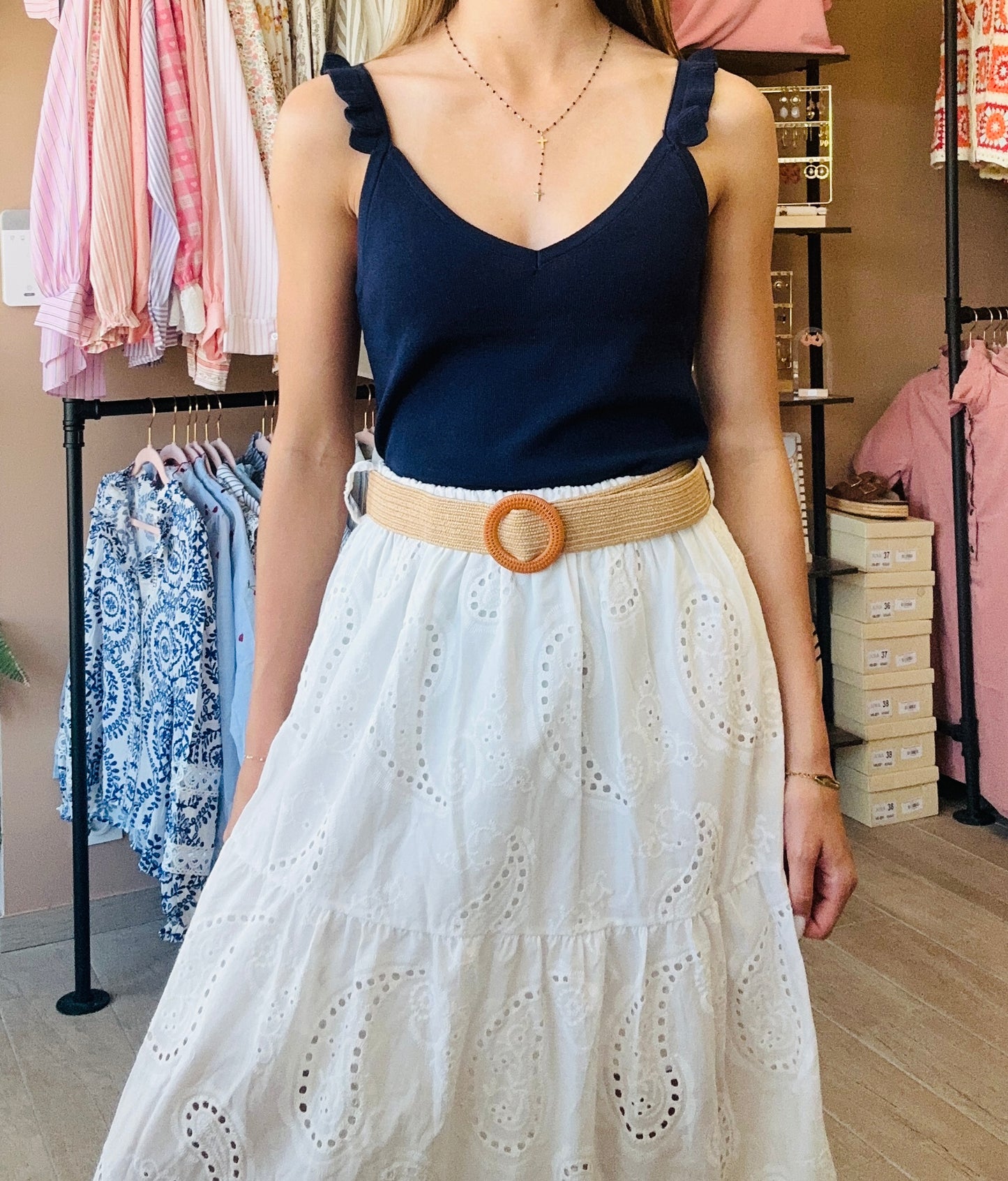 Jupe Bohème Blanche Feuilles