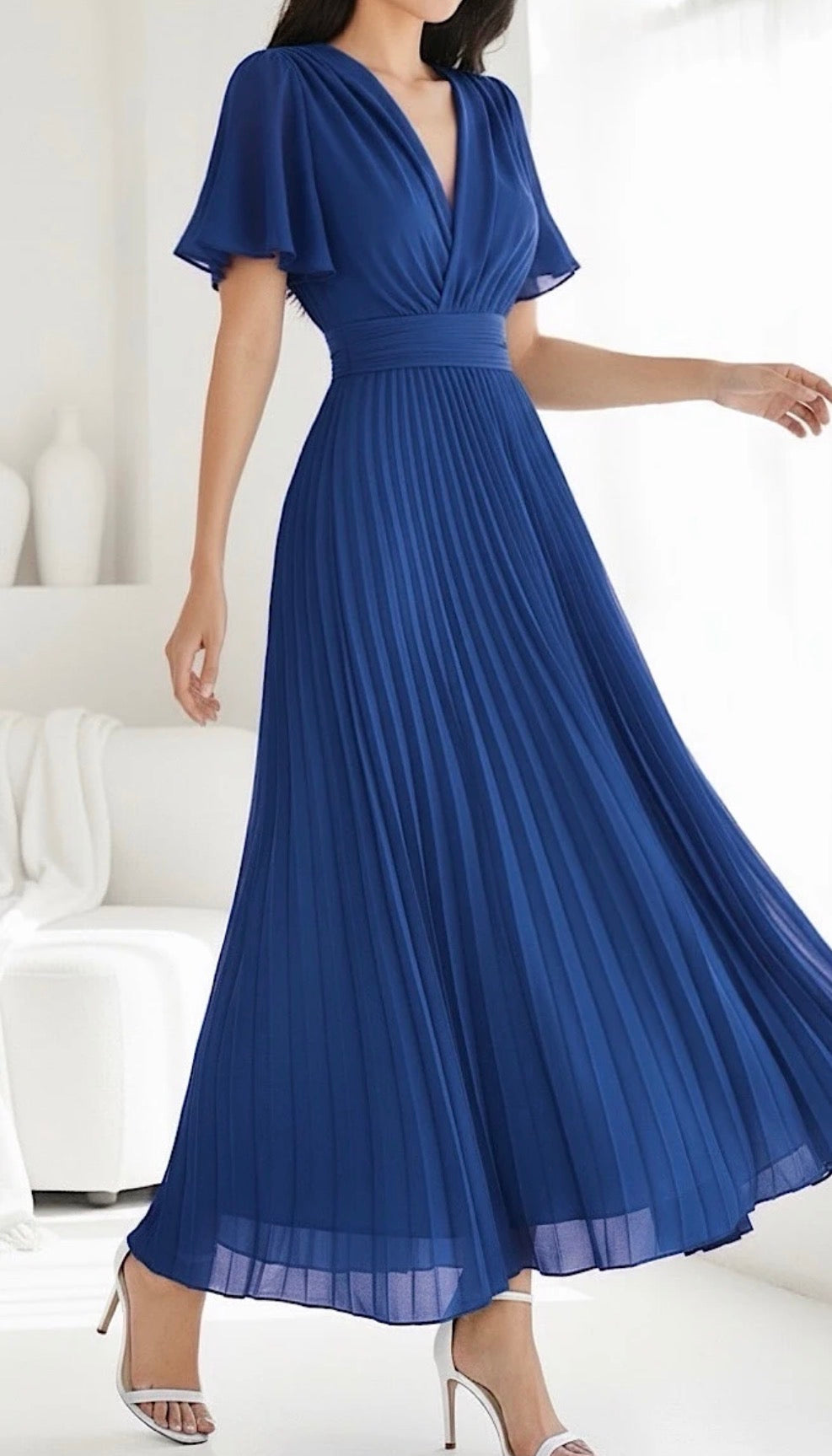 Robe Croisée/Plissée Bleu Roi