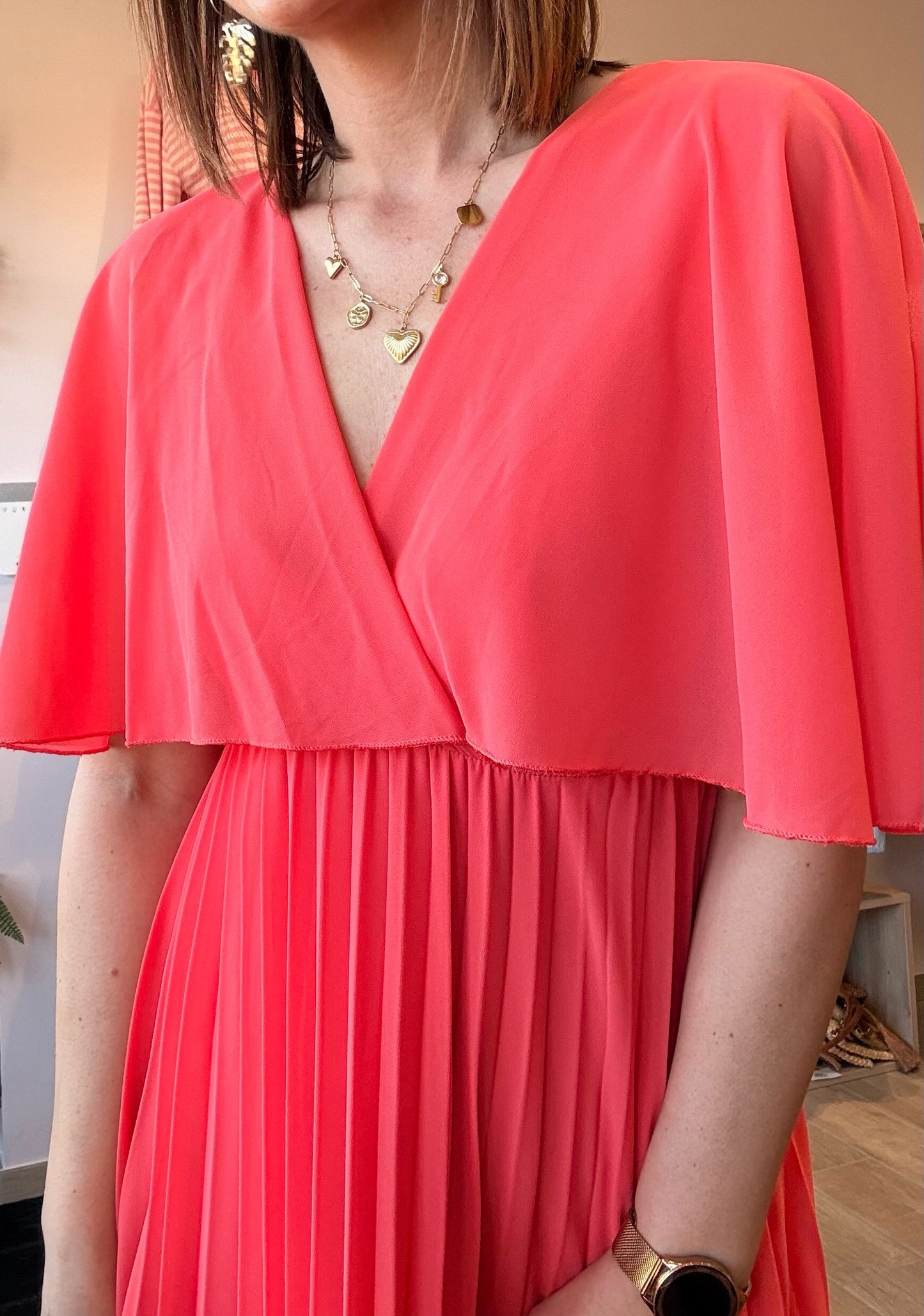 Robe Volante/Plissée Corail