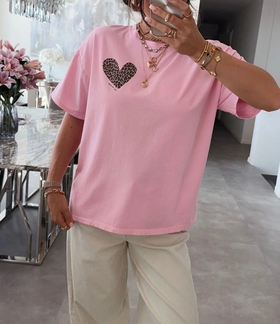 Tee Shirt Rose Coeur léopard